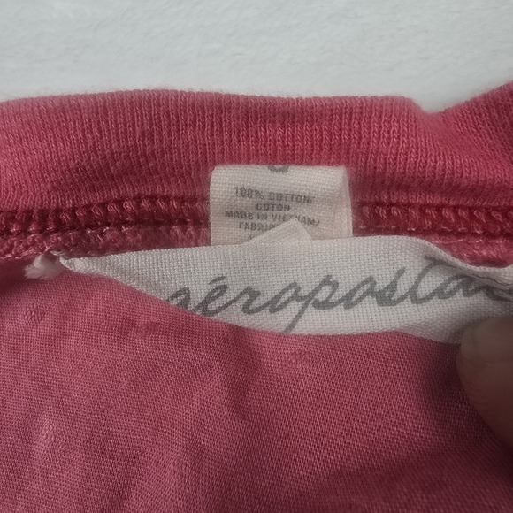 Aeropostale Y2K Juniors Women's Size Large Pink 3/4 Sleeve Henley Shirt - Picture 3 of 6